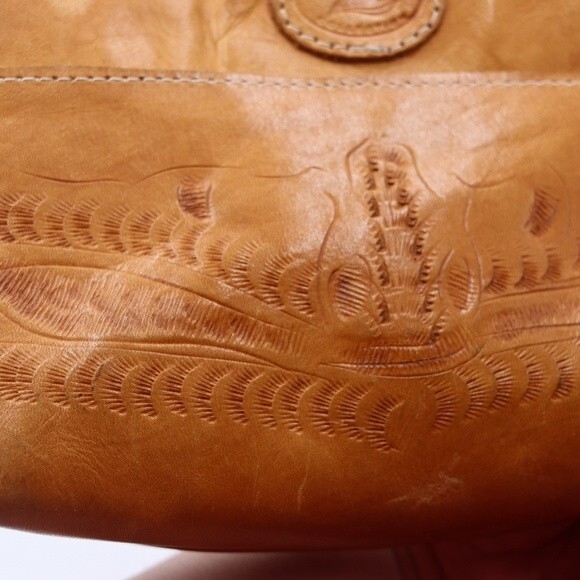 Vintage Sergios Collection Small Leather Zipper Pouch Bag Natural Tooled Leather - Picture 9 of 14